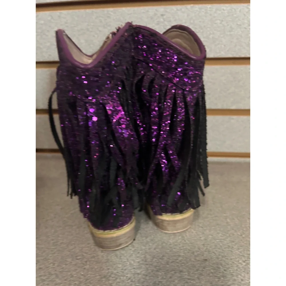 A Bear Co Kids Purple Glitter Fringe Cowboy Boots Western Side Zip Size 6 fit 8